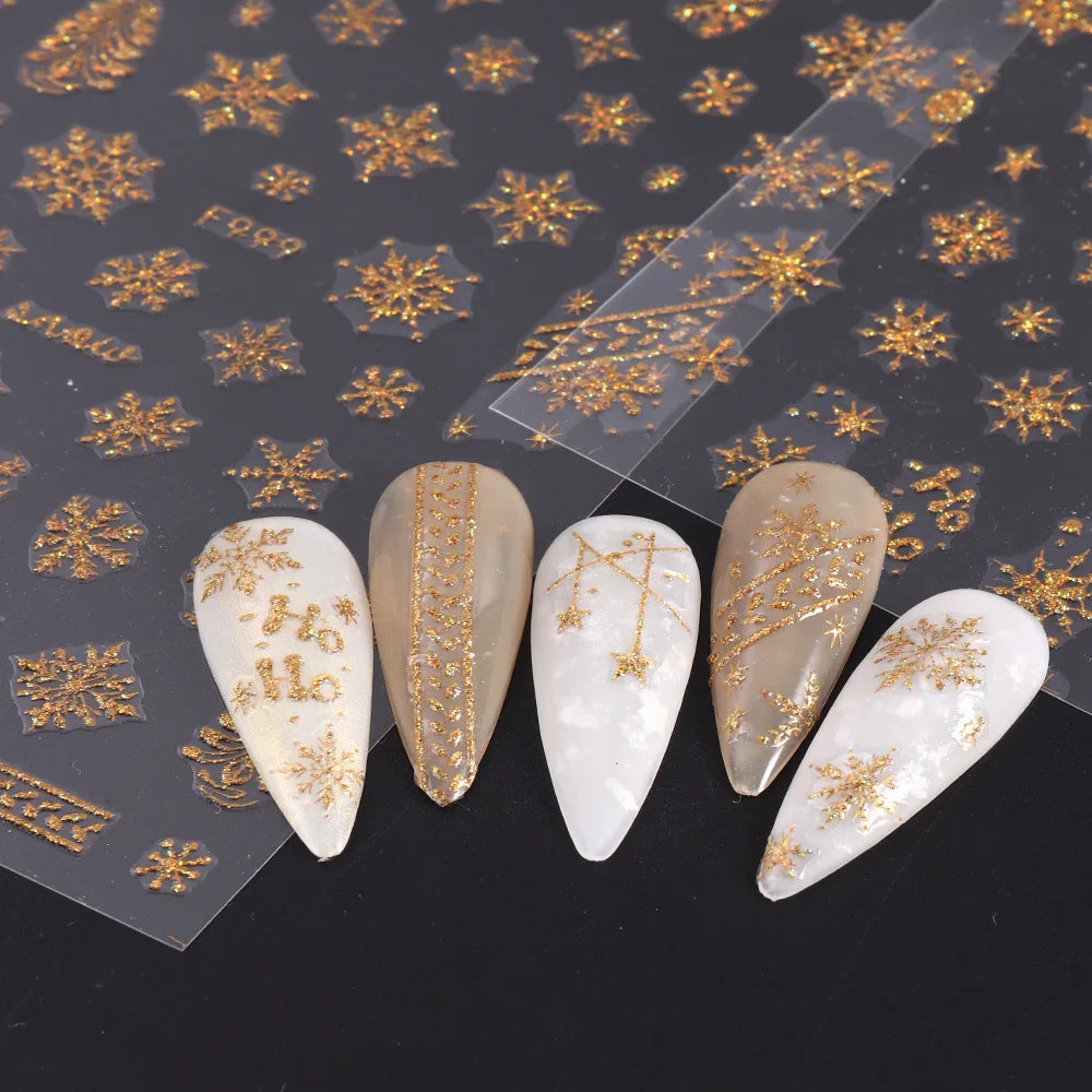 1PCS 3D Laser Snowflake Snowman Nail Stickers Winter Christmas Nail Art Decoration Gold Silver Christmas Tree Nail Art Stickers