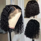 13x4 Curly Short Bob Wig Lace Front Human Hair Wigs For Women Brazilian HD Lace Frontal Wig Glueless Closure Wig Water Deep Wave