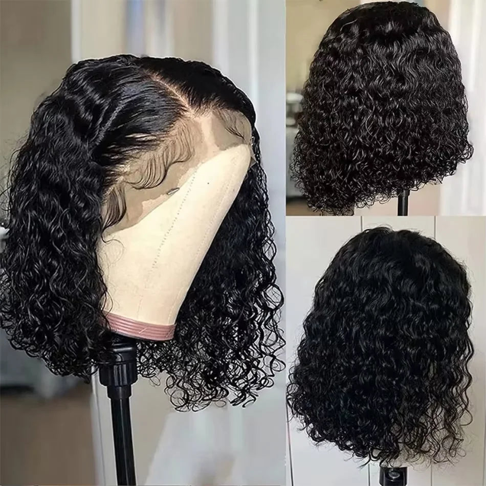13x4 Curly Short Bob Wig Lace Front Human Hair Wigs For Women Brazilian HD Lace Frontal Wig Glueless Closure Wig Water Deep Wave