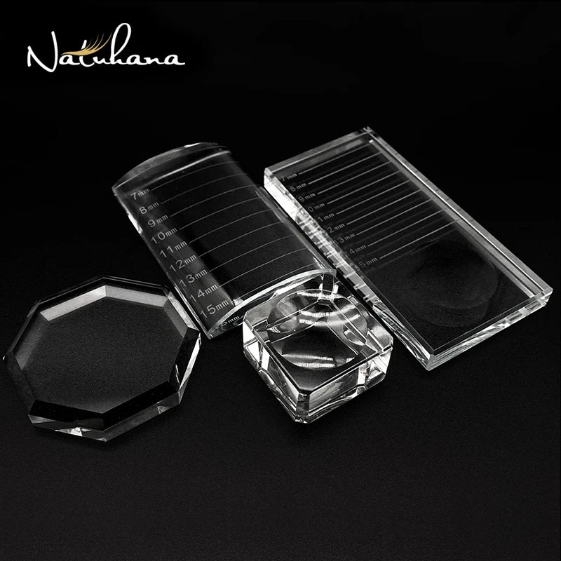 NATUHANA Crystal Glass U Curved Straight Stand False Eyelashe Holder Transparent Glue Tray Eyelash Extension Pallet Makeup Tool