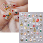 5D Christmas Embossed Nail Stickers Gold White Snowflakes Christmas Tree Snowman Nail Decals New Year DIY Manicure Decoration