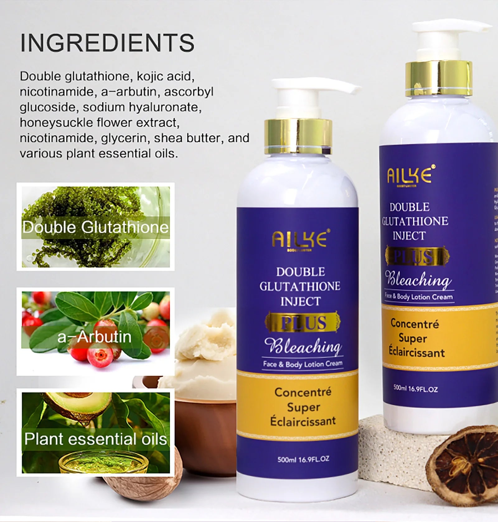 AILKE Glutathione PLUS Bleaching Skin Care Set, Moisturizing, Even Skin Tone, Improve Dark and Black Skin, Reduce Spots