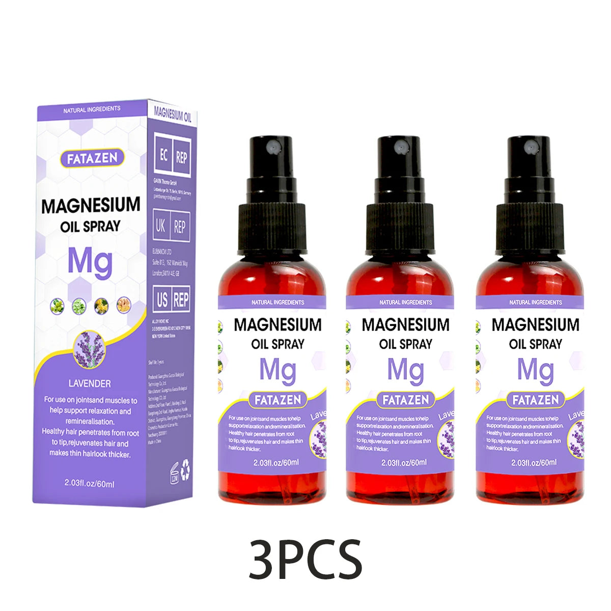 60ml/Bottle Lavender Magnesium Oil Spray, Refreshing and Non Greasy Body Relaxation Spray, Suitable for Summer Sport Daily Use