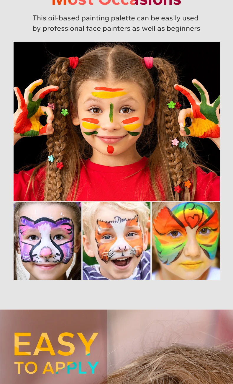 Halloween Face&Body Paint Tray,Rainbow Colorful Oil-Soluble Face Makeup Painting Palette for Festivals,Parties&Butterfly Makeup