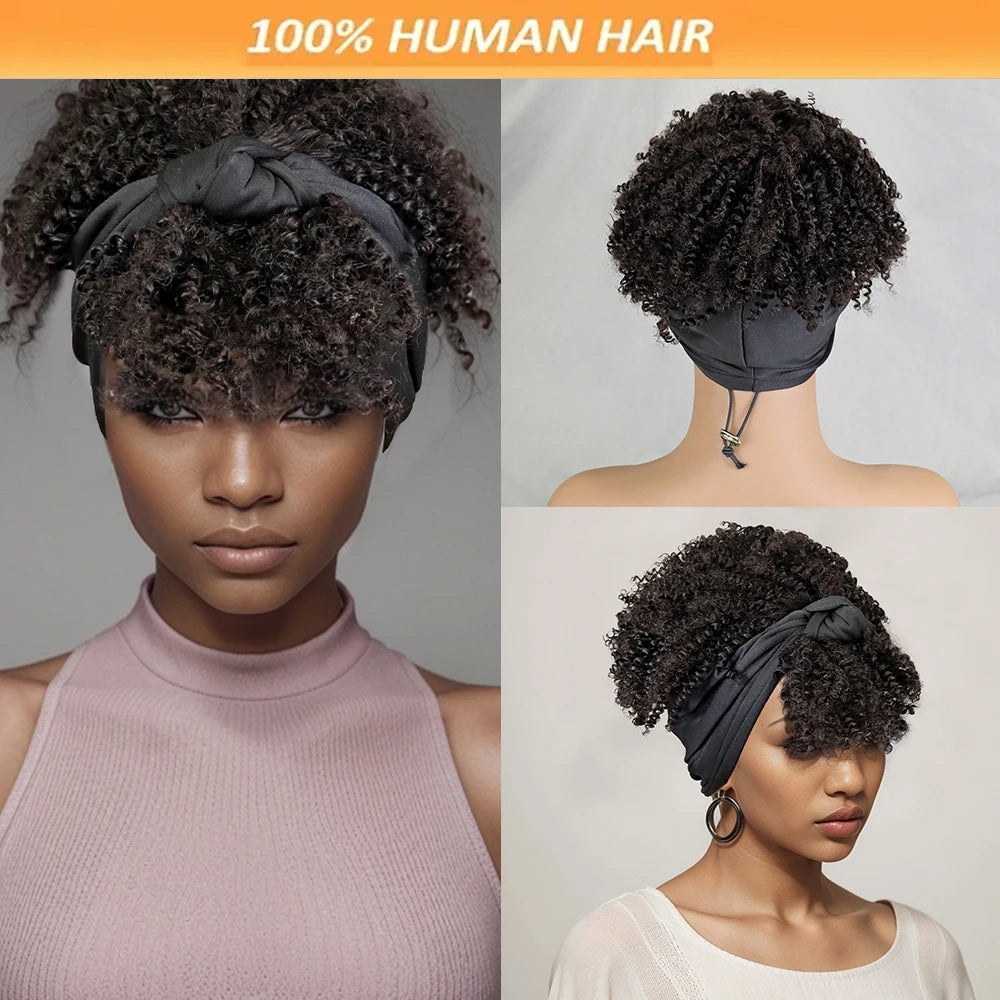 6inch Afro Kinky Curly Headband Wig 100% Human Hair Full Machine High Quality Brazilian Virgin Hair For Women Soft and Silky