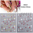 2pcs Gold Silver Christmas 3D Nail Stickers Reflective Glitter Xmas Tree Gingerbread Snowflakes Adhesive Decals Winter Manicure