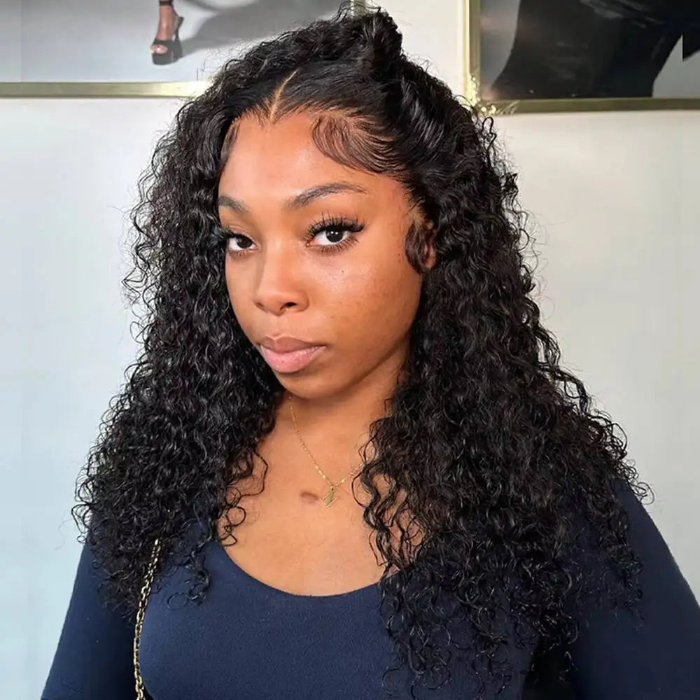 13x4 Curly Short Bob Wig Lace Front Human Hair Wigs For Women Brazilian HD Lace Frontal Wig Glueless Closure Wig Water Deep Wave