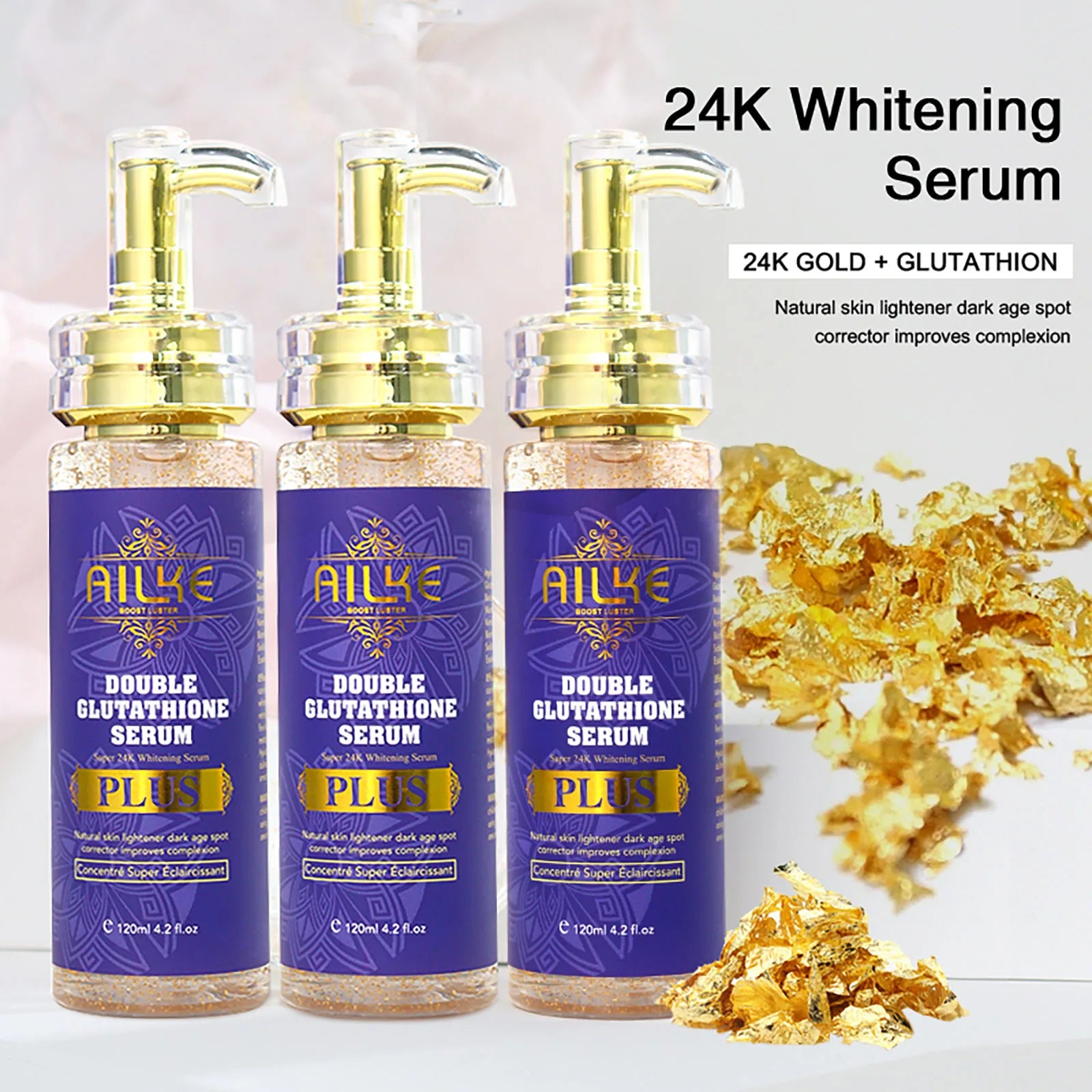 AILKE Glutathione PLUS Bleaching Skin Care Set, Moisturizing, Even Skin Tone, Improve Dark and Black Skin, Reduce Spots