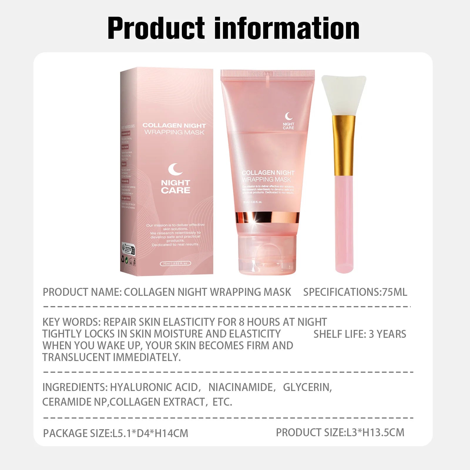 Collagen Night Wrapping MaskReduces Sagging & Dullness Hydrolyzed  Elasticity Hydration Skin Care for All Skin Types