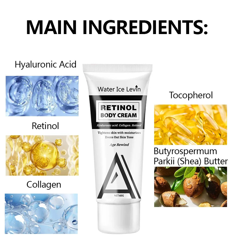 Retinol Body Cream Contains Collagen, Avocado and Hyaluronic Acid, Smooth and Moisturizing, Suitable for Body Massage, Suitable for All Skin Types