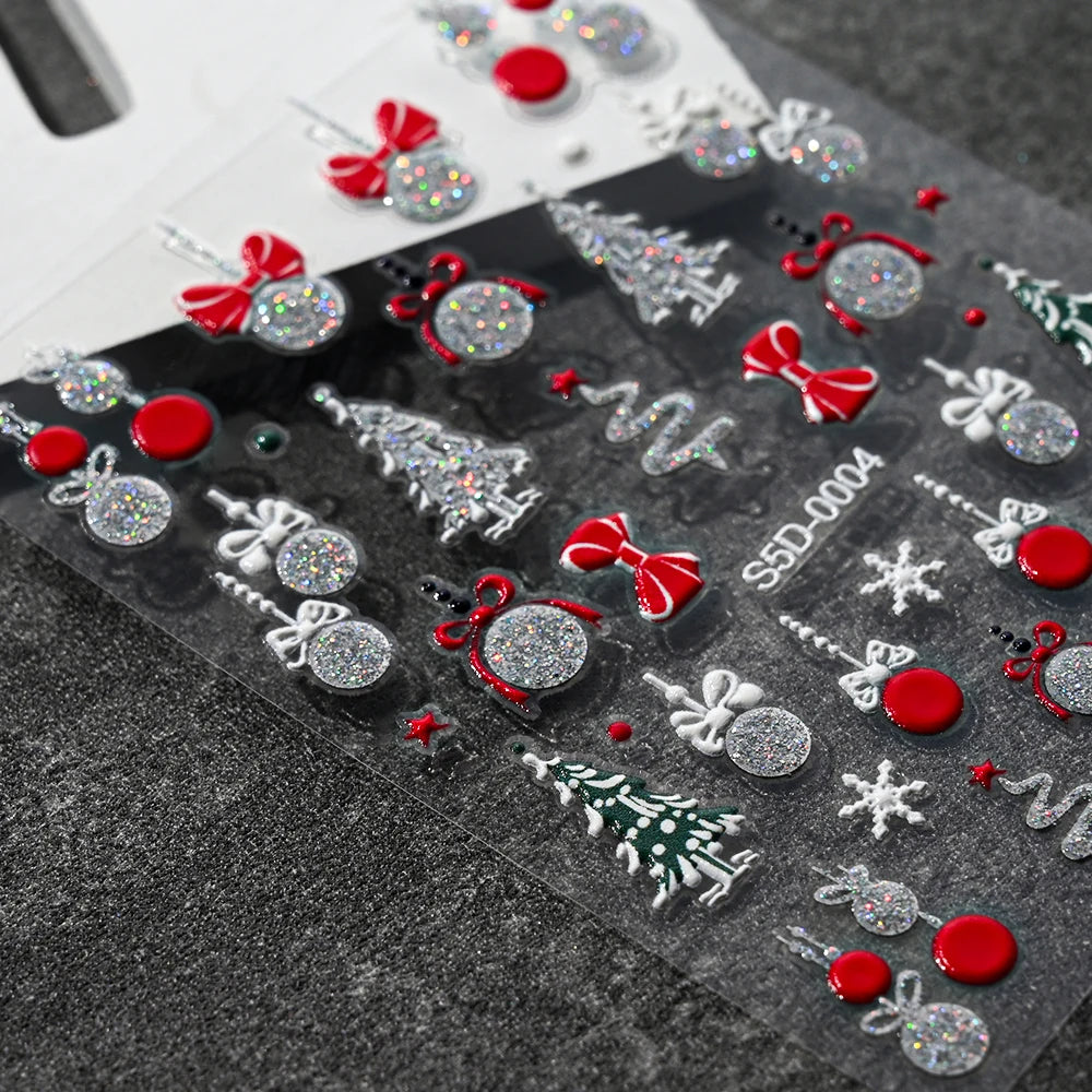 1/2PC 5D Christmas Santa Claus Elk Nail Art Stickers Snowflake New Year Cartoon Nail Decor Decals Xmas Adhesive Manicure Sliders