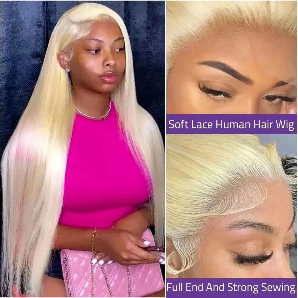 30 Inch Straight Human Hair Wigs Blonde 613 Human Hair Wigs 13x6 HD Lace Frontal Wig 250 Density Brazilian Pre Plucked Hair Wig