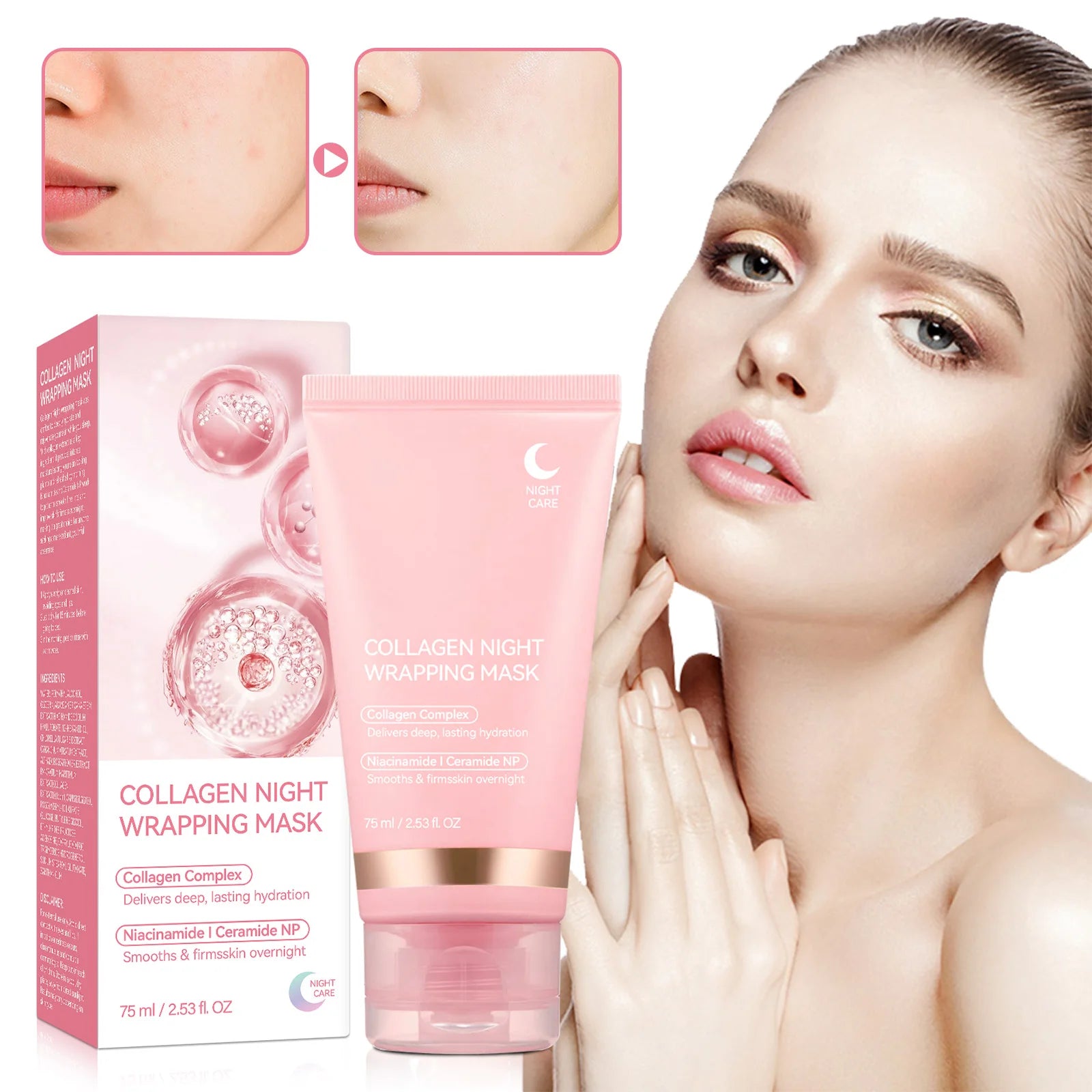 Collagen Night Wrapping MaskReduces Sagging & Dullness Hydrolyzed  Elasticity Hydration Skin Care for All Skin Types