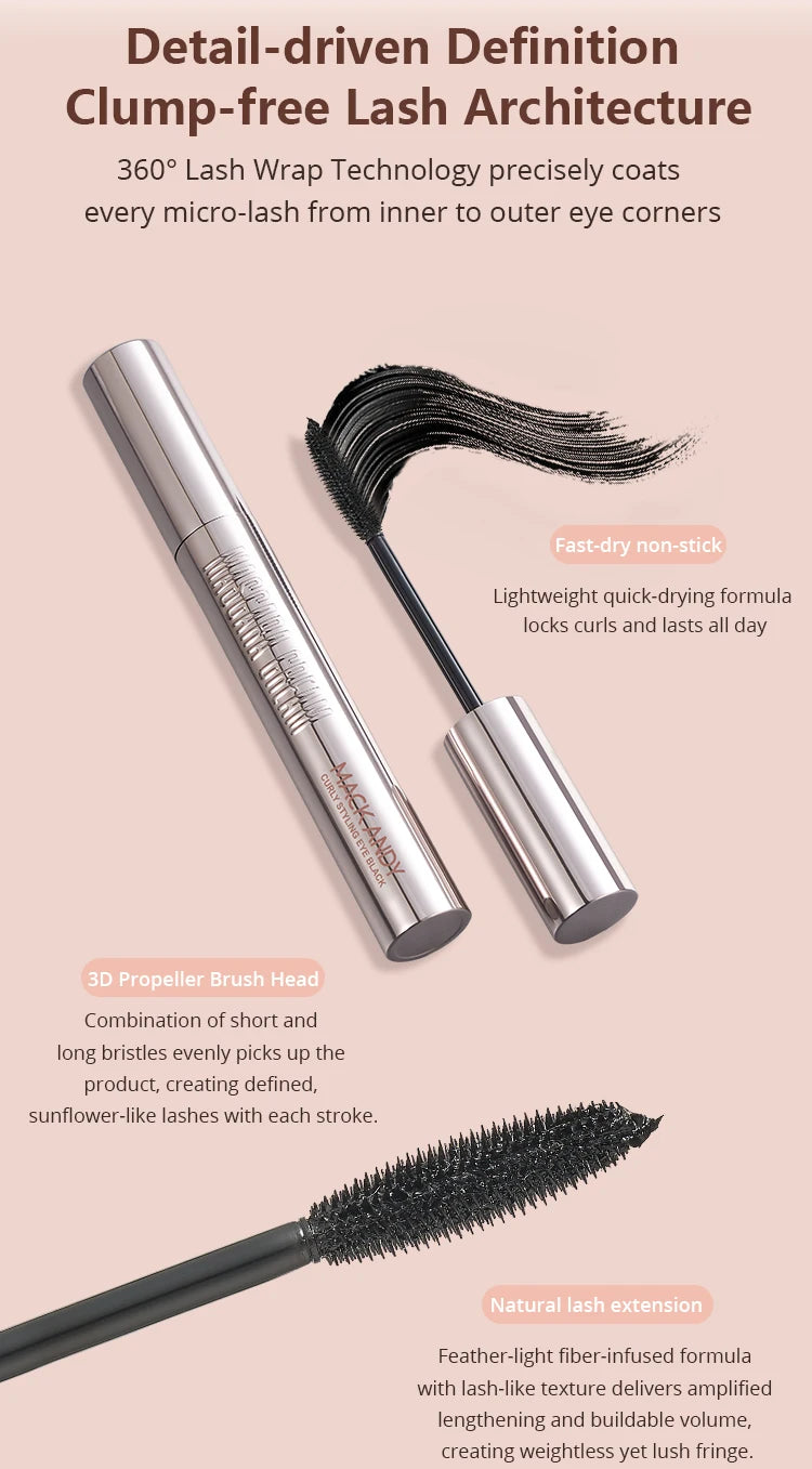 MACKANDY Curling Mascara Volumizing & Lengthening Formula, Buildable, Clump Resistant, Longwear Smudge-Resistant Black Mascara