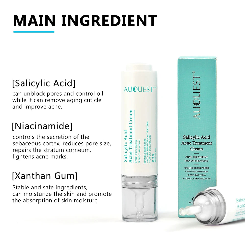 AUQUEST Salicylic Acid Acne Face Cream Pore Blackhead Removal Oil Control Niacinamide Facial Cream Skin Care