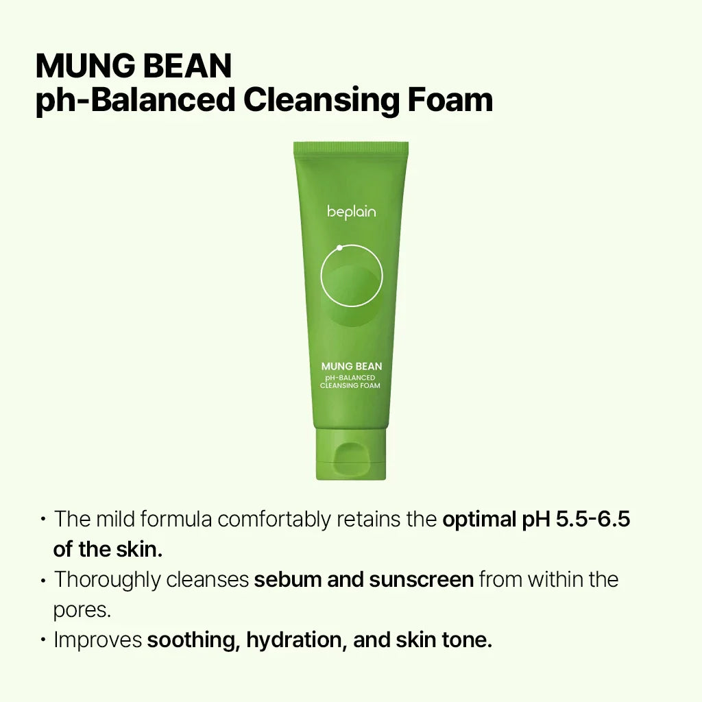 Korean Skincare Products BEPLAIN Mung Bean Pore Serum,Deep Cleansing Foam,facial Pore Remover Clay Mask and Makeup Remover Oil
