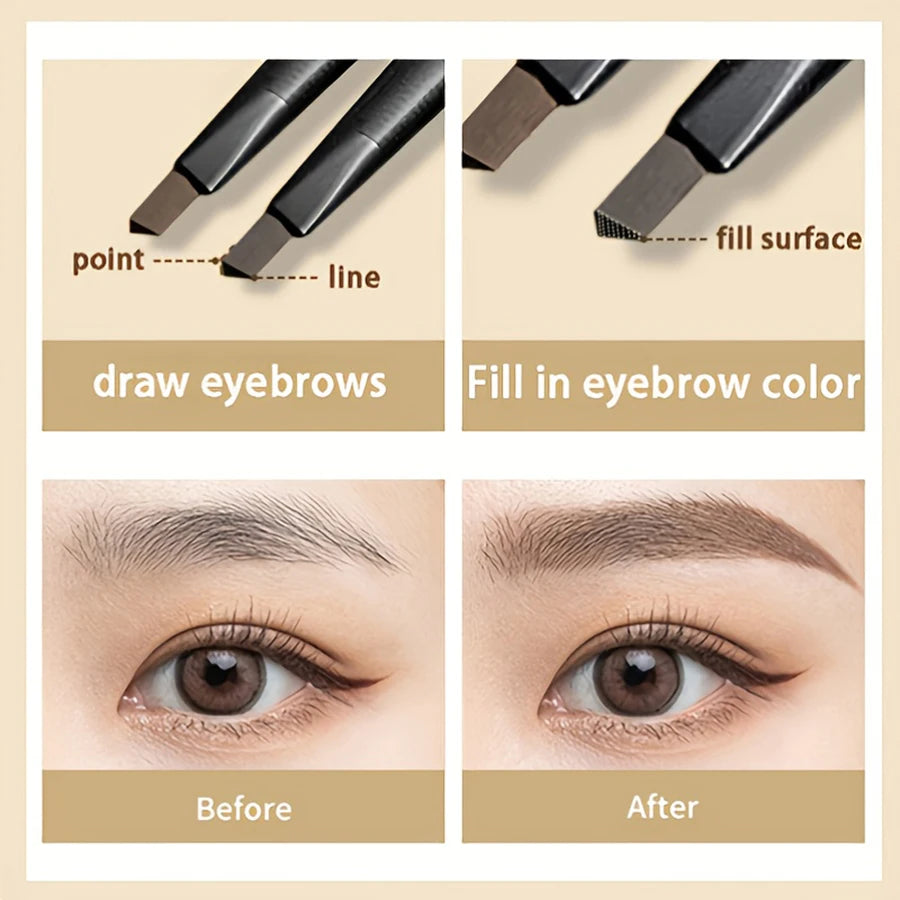 Double headed eyebrow pencil, extremely fine, waterproof, sweat resistant, and long-lasting