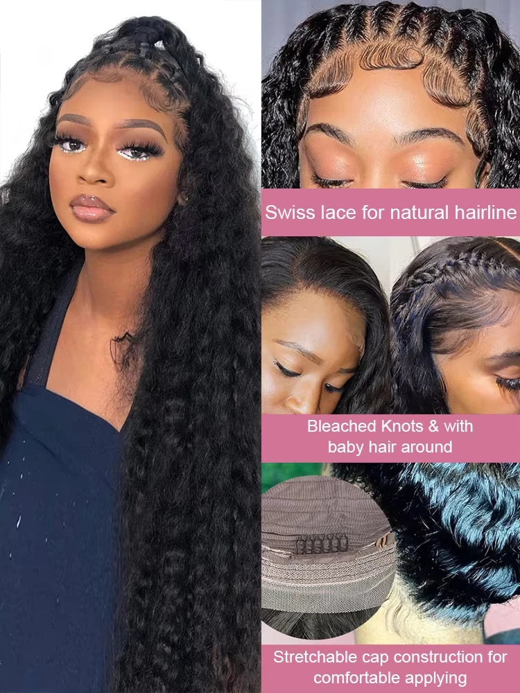 30 Inch 13x4 Deep Wave Lace Front Human Hair Wig Wave Curly Brazilian Pre Plucked Lace Frontal Wig
