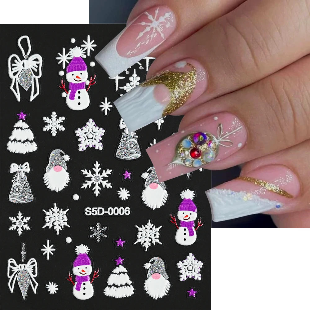 1/2PC 5D Christmas Santa Claus Elk Nail Art Stickers Snowflake New Year Cartoon Nail Decor Decals Xmas Adhesive Manicure Sliders