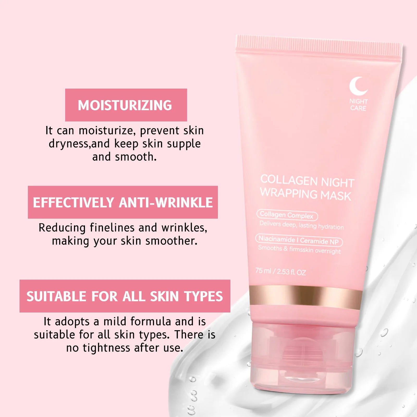 Collagen Night Wrapping MaskReduces Sagging & Dullness Hydrolyzed  Elasticity Hydration Skin Care for All Skin Types