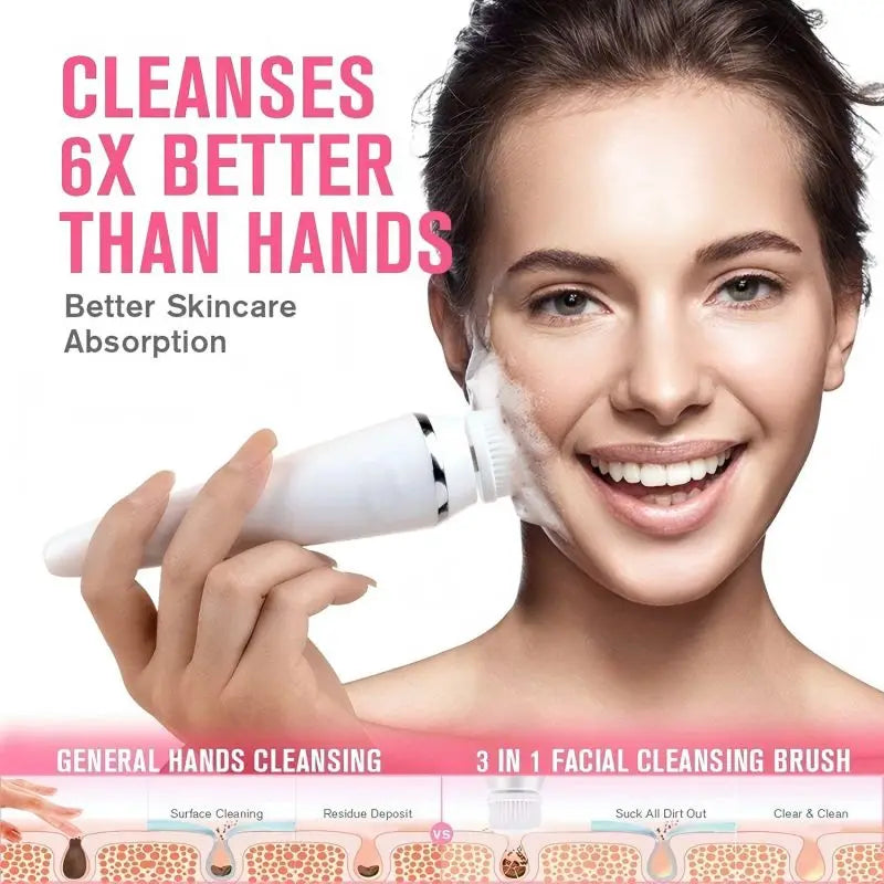 Facial Cleansing Brush 4 in 1 Electric Rechargeable Waterproof Rotating Face Cleaner Deep Pore Cleansing Skin Care Tool