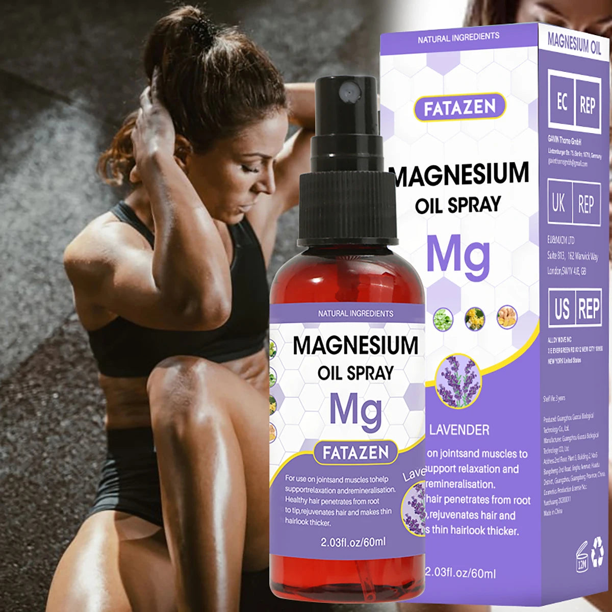 60ml/Bottle Lavender Magnesium Oil Spray, Refreshing and Non Greasy Body Relaxation Spray, Suitable for Summer Sport Daily Use