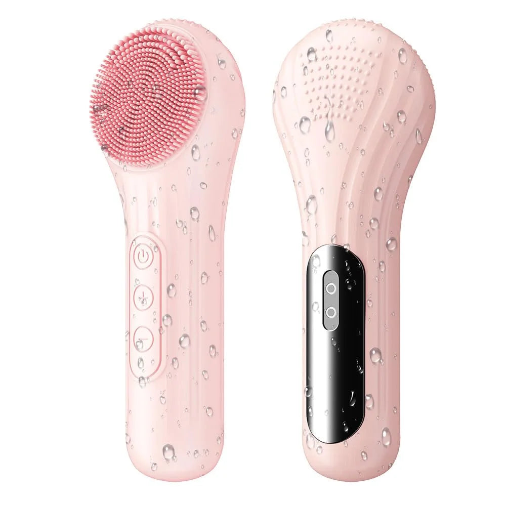 Facial Cleansing Brush, Silicone Face Scrubber with Heat and Vibration 5 Speeds, Waterproof Rechargeable Electric Face Scrub Bru