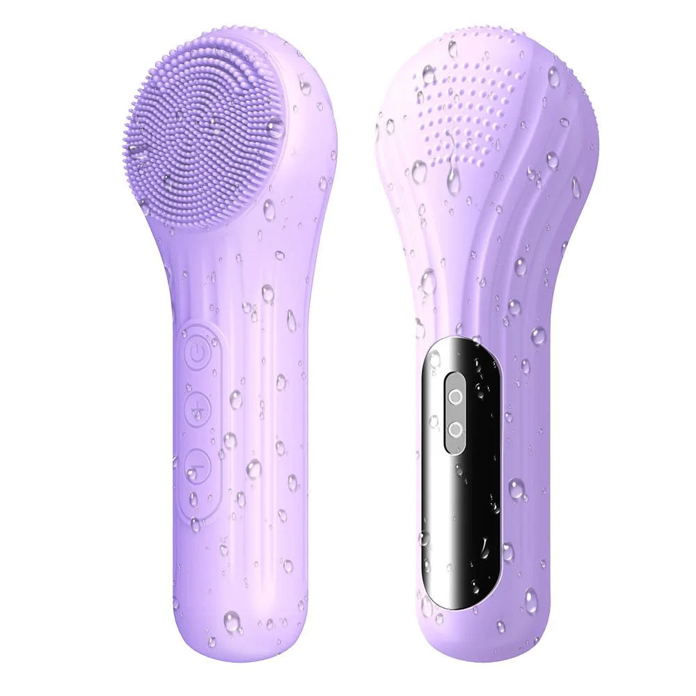 Facial Cleansing Brush, Silicone Face Scrubber with Heat and Vibration 5 Speeds, Waterproof Rechargeable Electric Face Scrub Bru