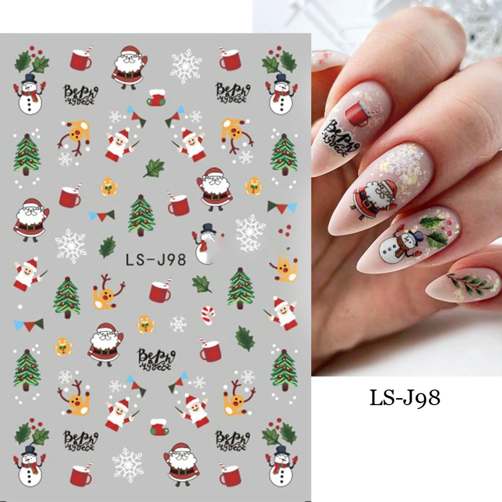 9 Sheets Christmas Nail Art Stickers Multi Pattern Christmas Snowflake Nail Art Stickers Suitable for Nails Art Decorations