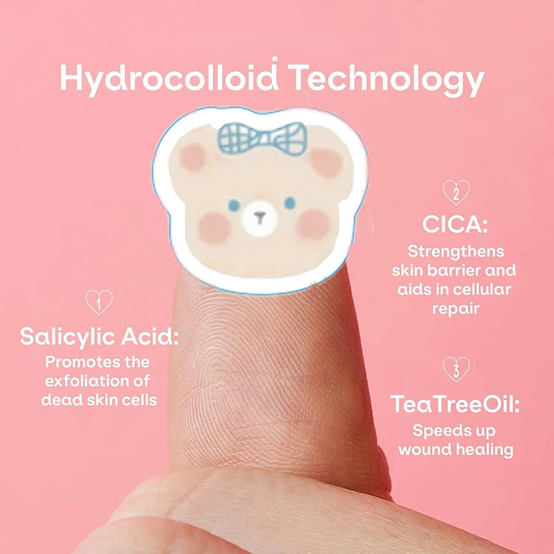 100 Patches Bear Shape Pimple Patches Colorful Hydrocolloid Pimple Healing Sticker Cute Strong Absorption Patches Face Care
