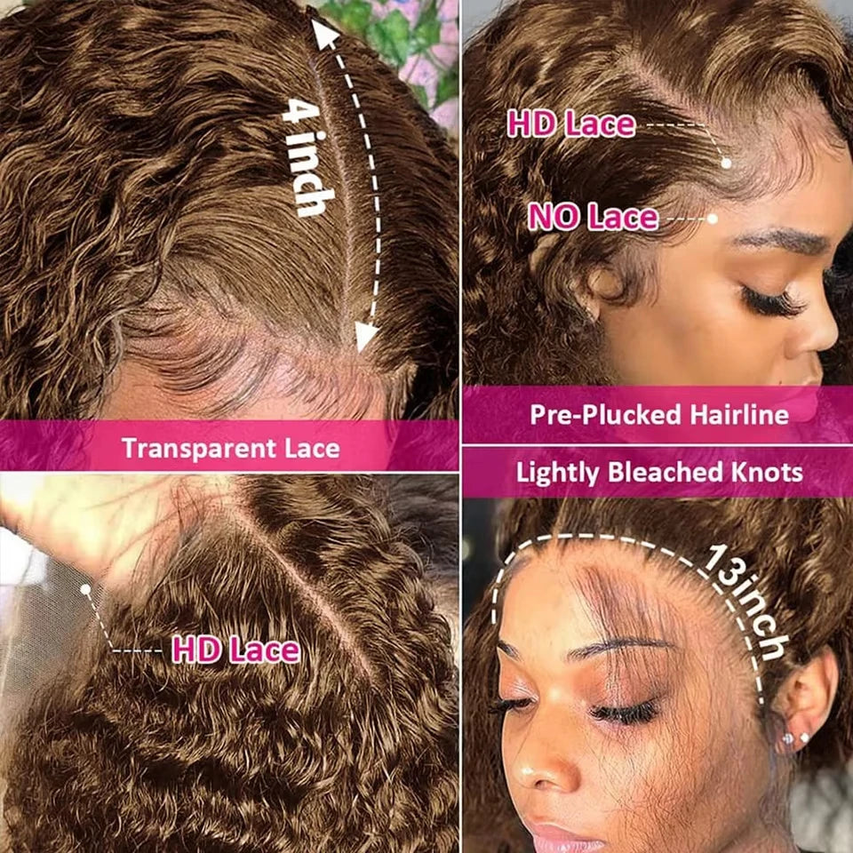 13x5 Chocolate Brown 13x6 HD Deep Wave Lace Frontal Wig 30 40 42 Inch 200% Wet And Wavy Colored Curly Lace Front Human Hair Wigs