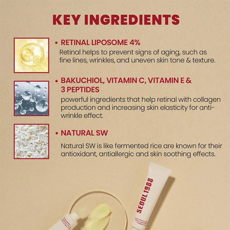 Korean Skin Care Seoul 1988 Vitamin C Wrinkle Care 4% Retinol Ginseng Serum Firm Fine Lines Eye Cream  Moisturizing Brighten Set