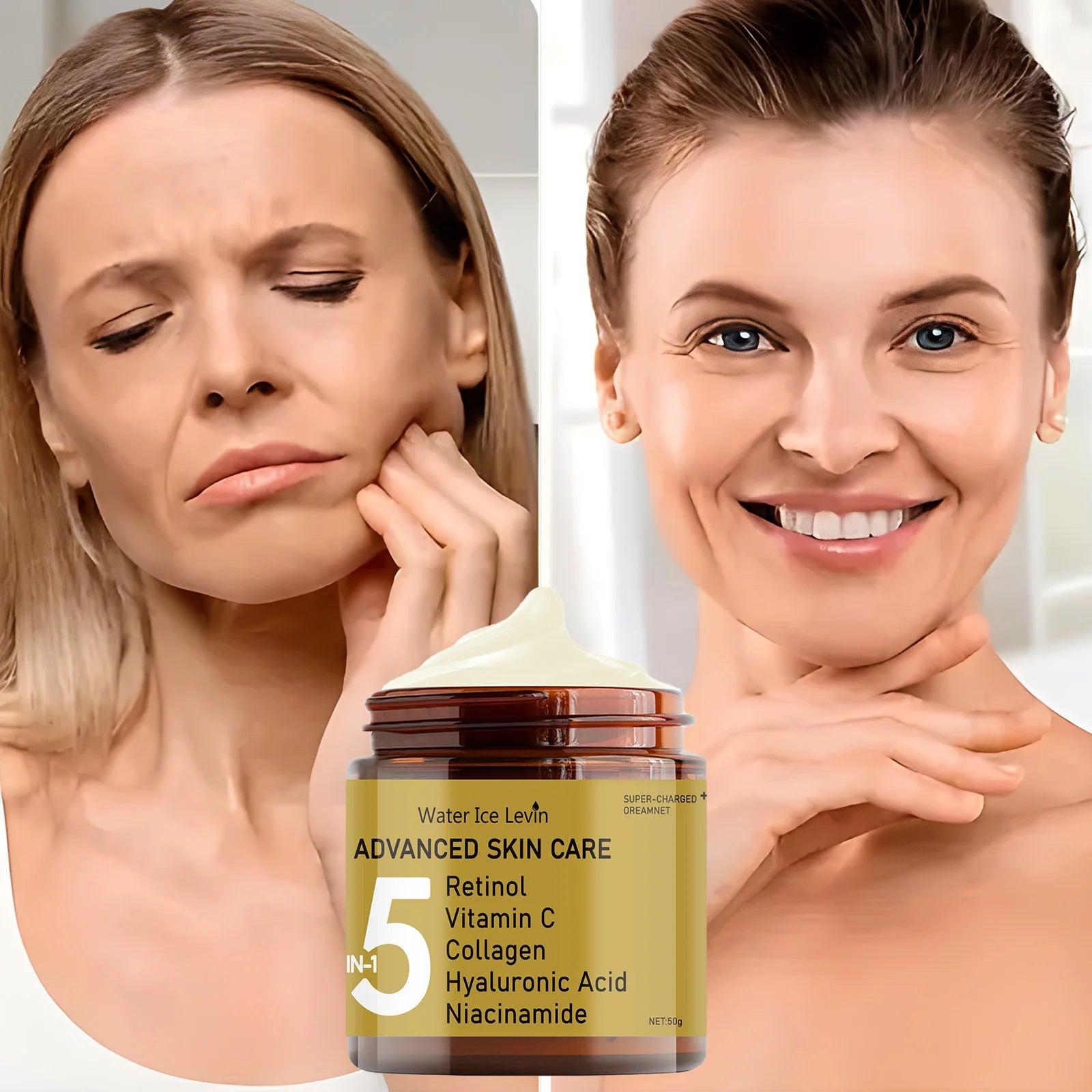 Facial Cream Contains Hyaluronic Acid, Collagen, Retinol and Niacinamide Moisturizes and Nutrition, Soft, Elasticity, and Energetic Skin