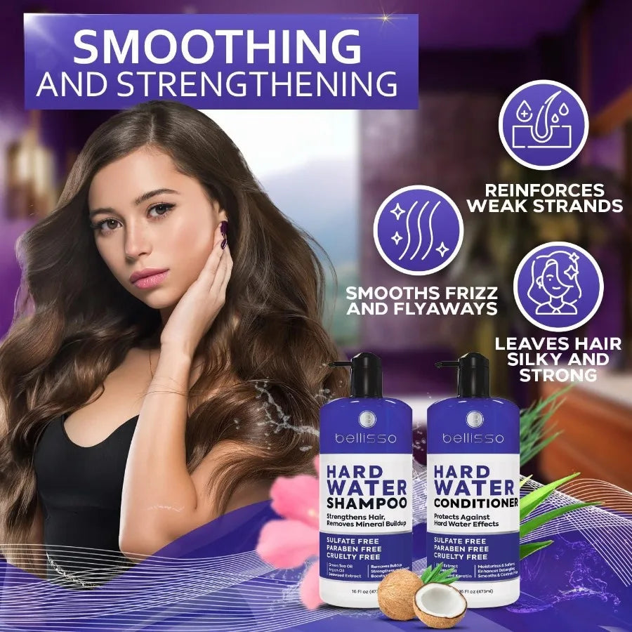Hard Water Shampoo and Conditioner Set Sulfate Free Hair Care Products for Women and Men Moisturizing Treatment with Chelating