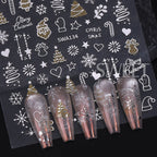 2pcs Gold Silver Christmas 3D Nail Stickers Reflective Glitter Xmas Tree Gingerbread Snowflakes Adhesive Decals Winter Manicure