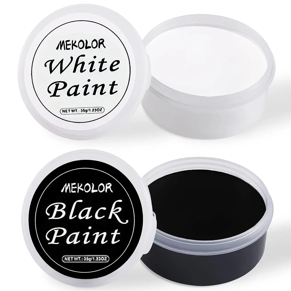 Halloween Face Body Paint Kit - Black & White Long-Lasting Makeup Set with Brushes for Festive Party, Cosplay & Carnival Events