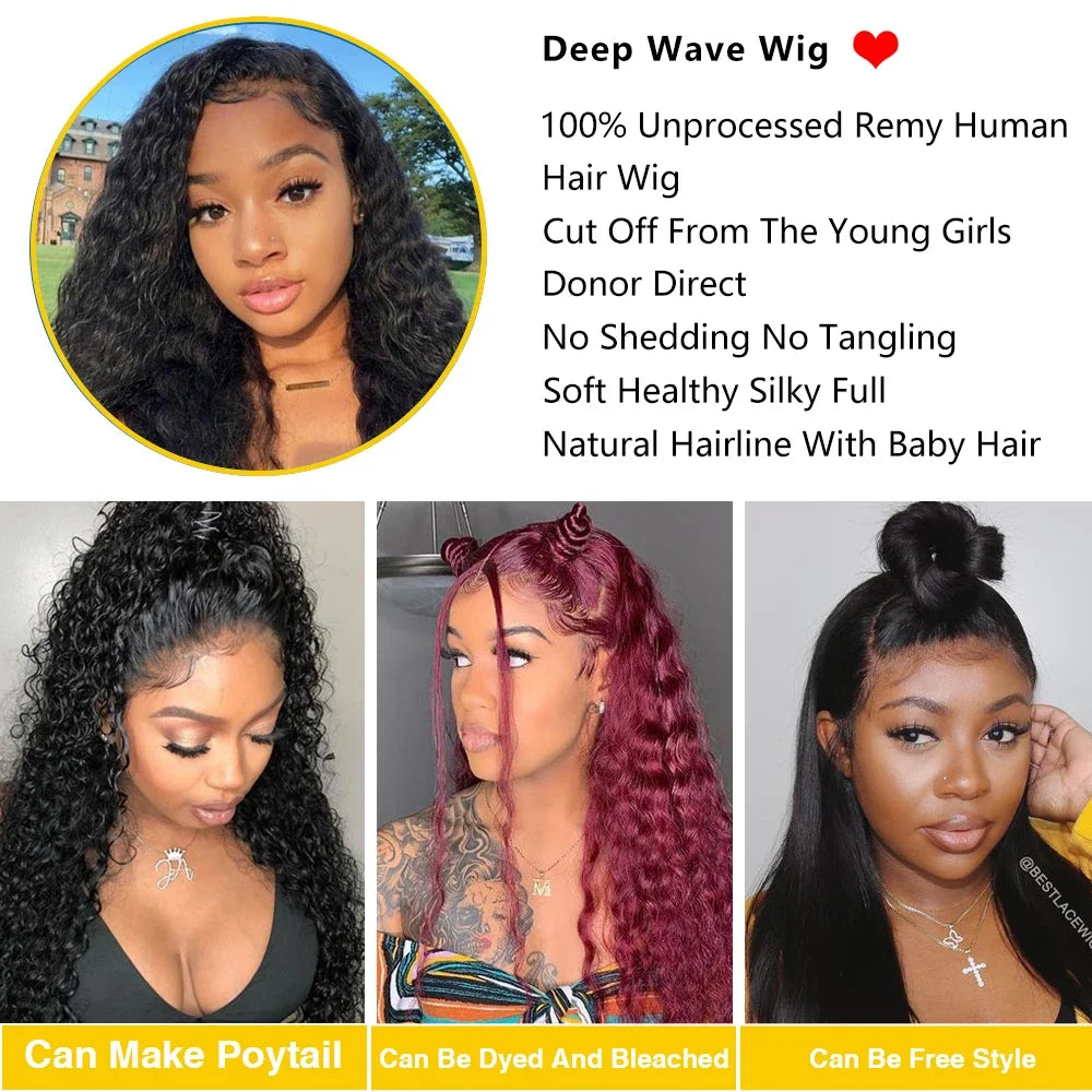 13x4 13x6 Water Wave Curly Human Hair Wig 30 Inch Lace Front Wig Human Hair Deep Wave Frontal Wig Hd Lace Wigs On Clearance Sale