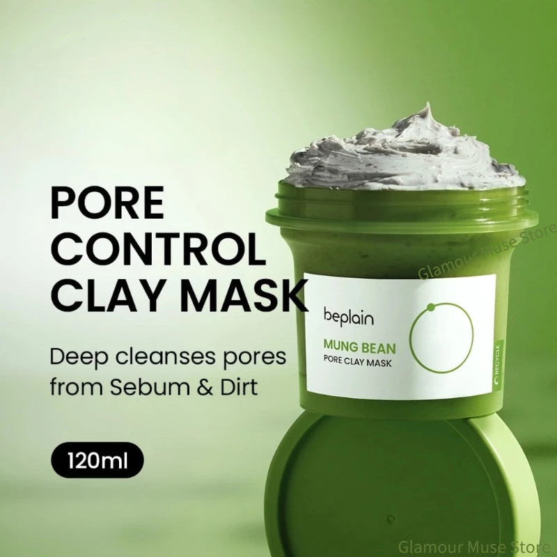 Korean Skincare Products BEPLAIN Mung Bean Pore Serum,Deep Cleansing Foam,facial Pore Remover Clay Mask and Makeup Remover Oil