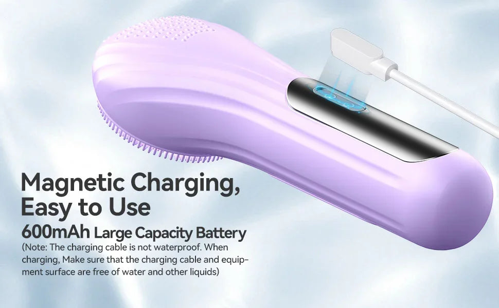 Facial Cleansing Brush, Silicone Face Scrubber with Heat and Vibration 5 Speeds, Waterproof Rechargeable Electric Face Scrub Bru