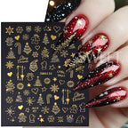 2pcs Gold Silver Christmas 3D Nail Stickers Reflective Glitter Xmas Tree Gingerbread Snowflakes Adhesive Decals Winter Manicure
