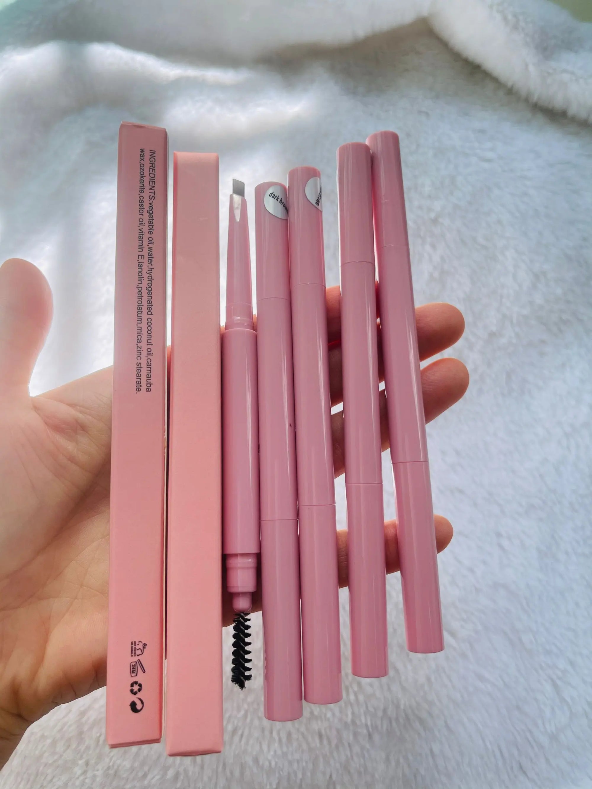 Eyebrow Pencil Waterproof Natural Long Lasting Smooth Blendable High Pigment Brow Pencil Eye Makeup Pink Box Custom Logo 10pcs