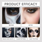 Halloween Face Body Paint Kit - Black & White Long-Lasting Makeup Set with Brushes for Festive Party, Cosplay & Carnival Events