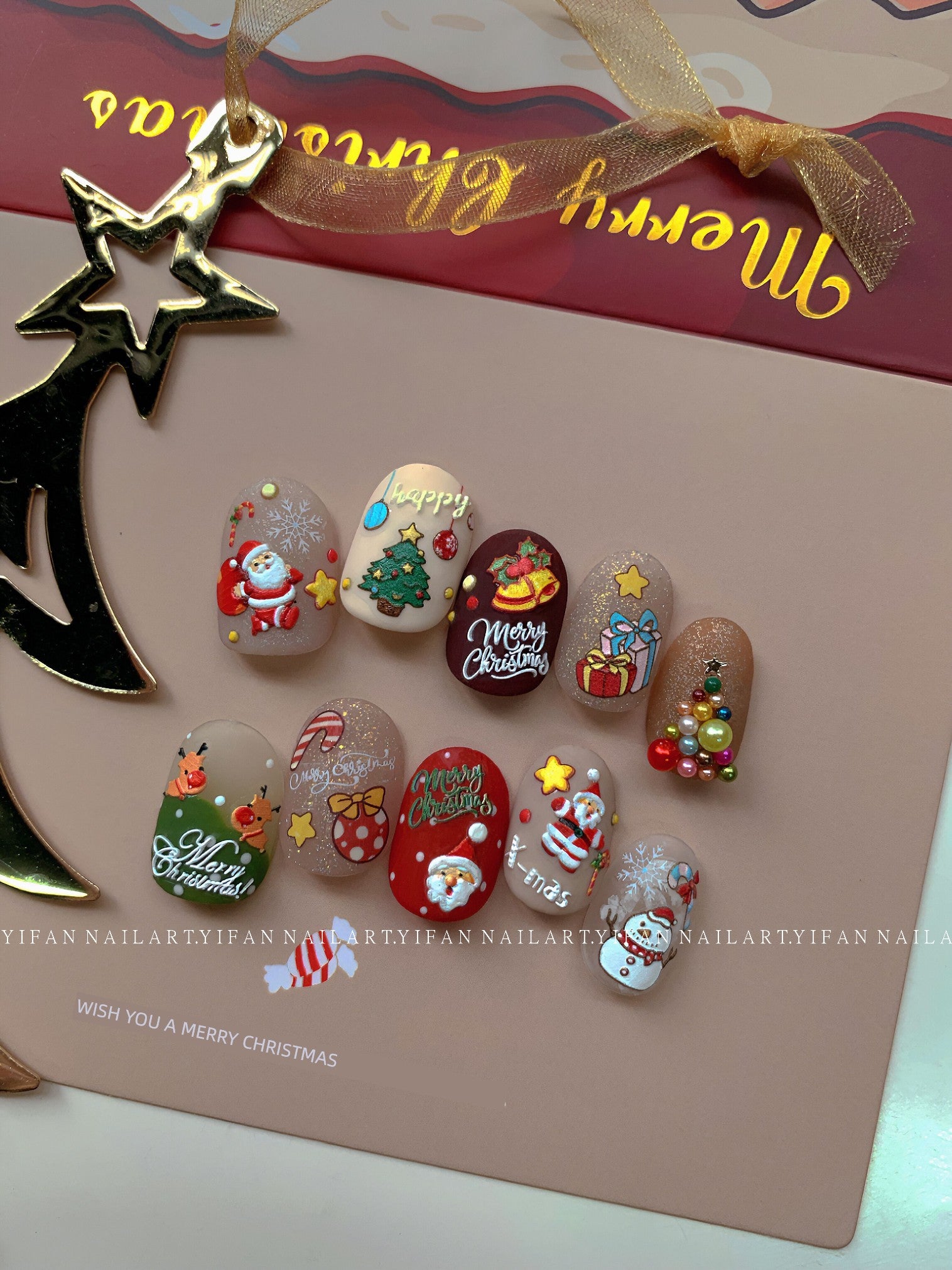 J58m59 Nail Art Sticker Elk Gift Box Gingerbread Man