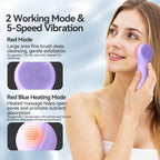 Facial Cleansing Brush, Silicone Face Scrubber with Heat and Vibration 5 Speeds, Waterproof Rechargeable Electric Face Scrub Bru