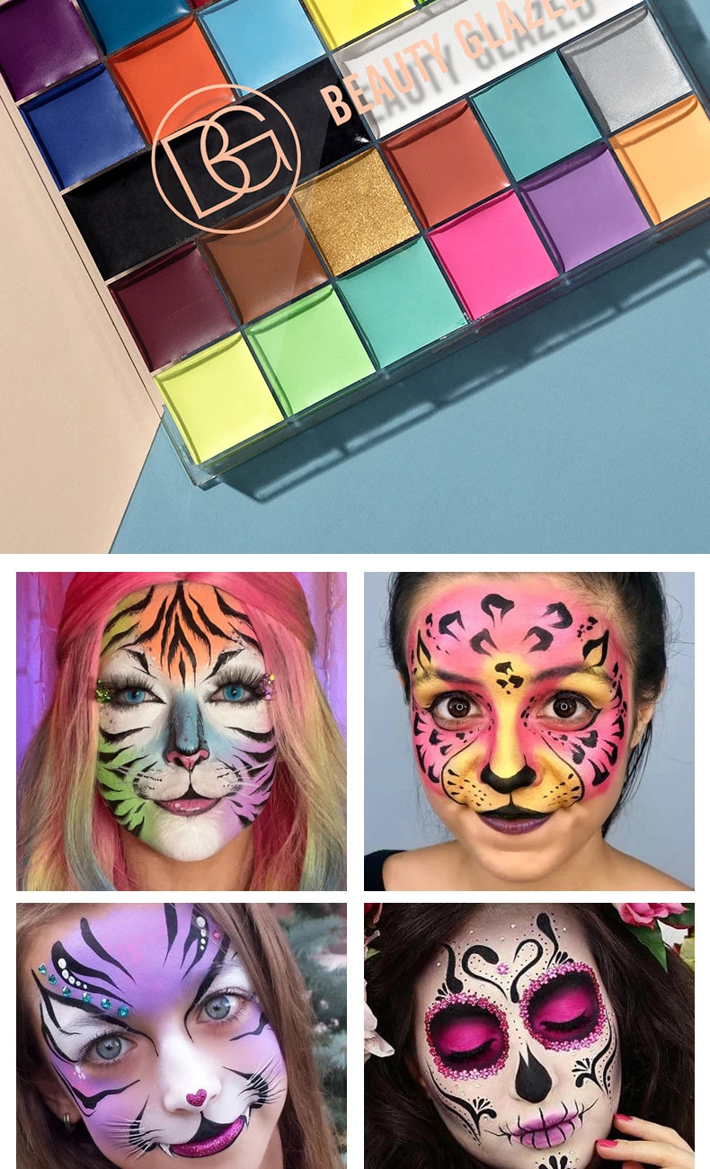 Halloween Face&Body Paint Tray,Rainbow Colorful Oil-Soluble Face Makeup Painting Palette for Festivals,Parties&Butterfly Makeup
