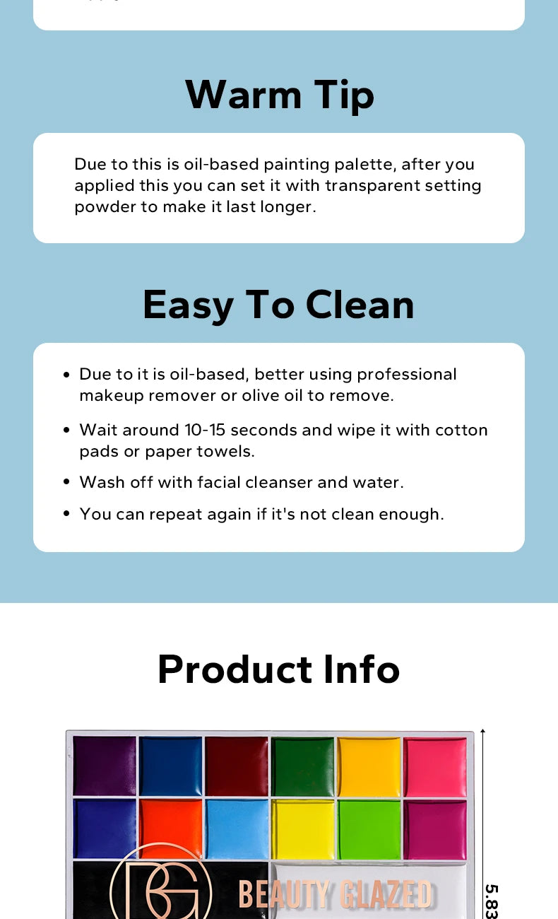 Halloween Face&Body Paint Tray,Rainbow Colorful Oil-Soluble Face Makeup Painting Palette for Festivals,Parties&Butterfly Makeup