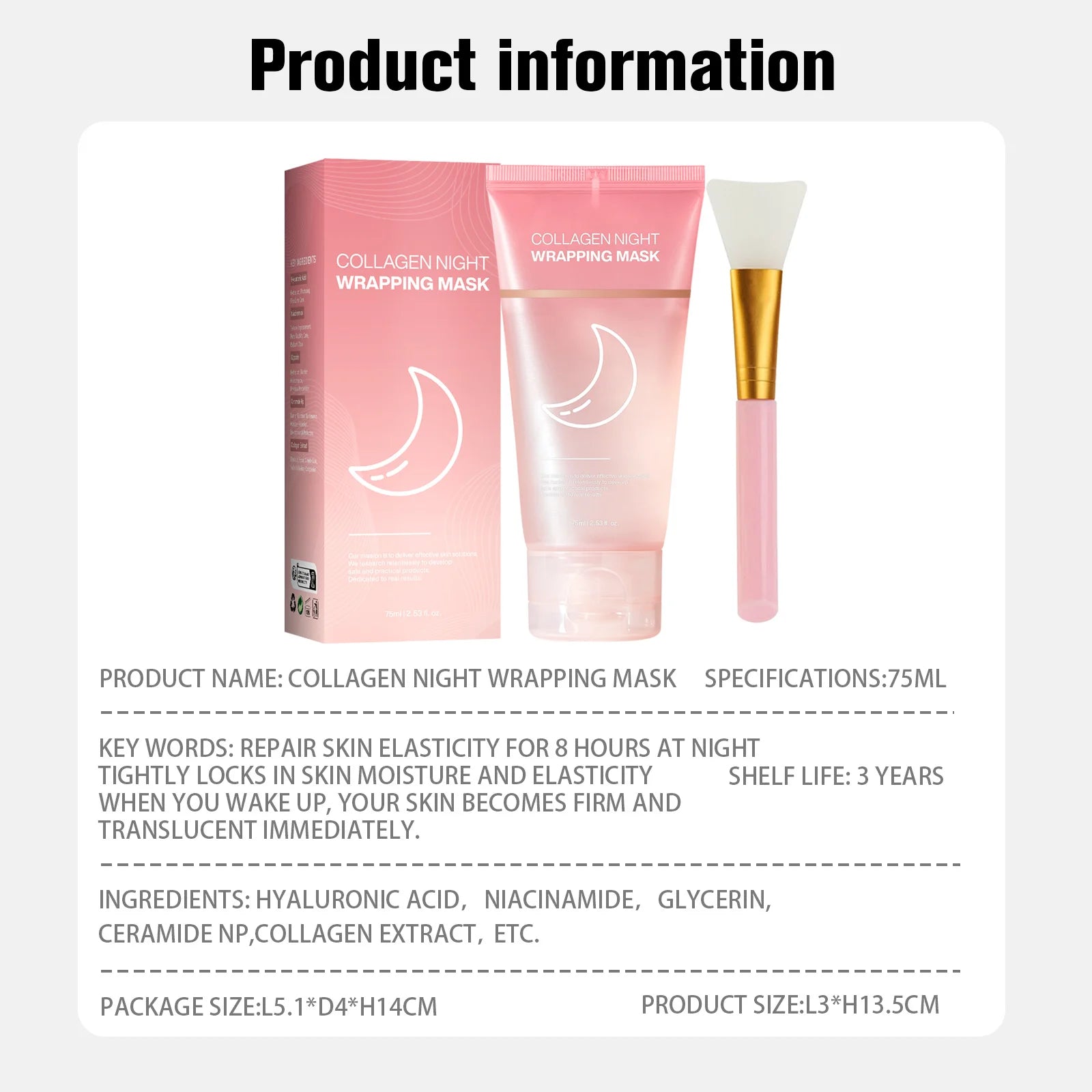 Collagen Night Wrapping MaskReduces Sagging & Dullness Hydrolyzed  Elasticity Hydration Skin Care for All Skin Types