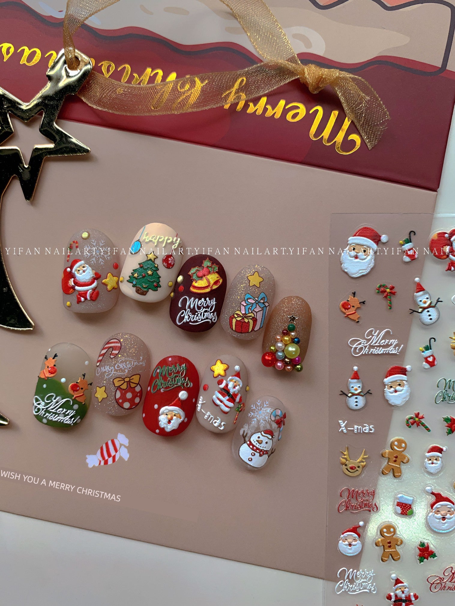 J58m59 Nail Art Sticker Elk Gift Box Gingerbread Man