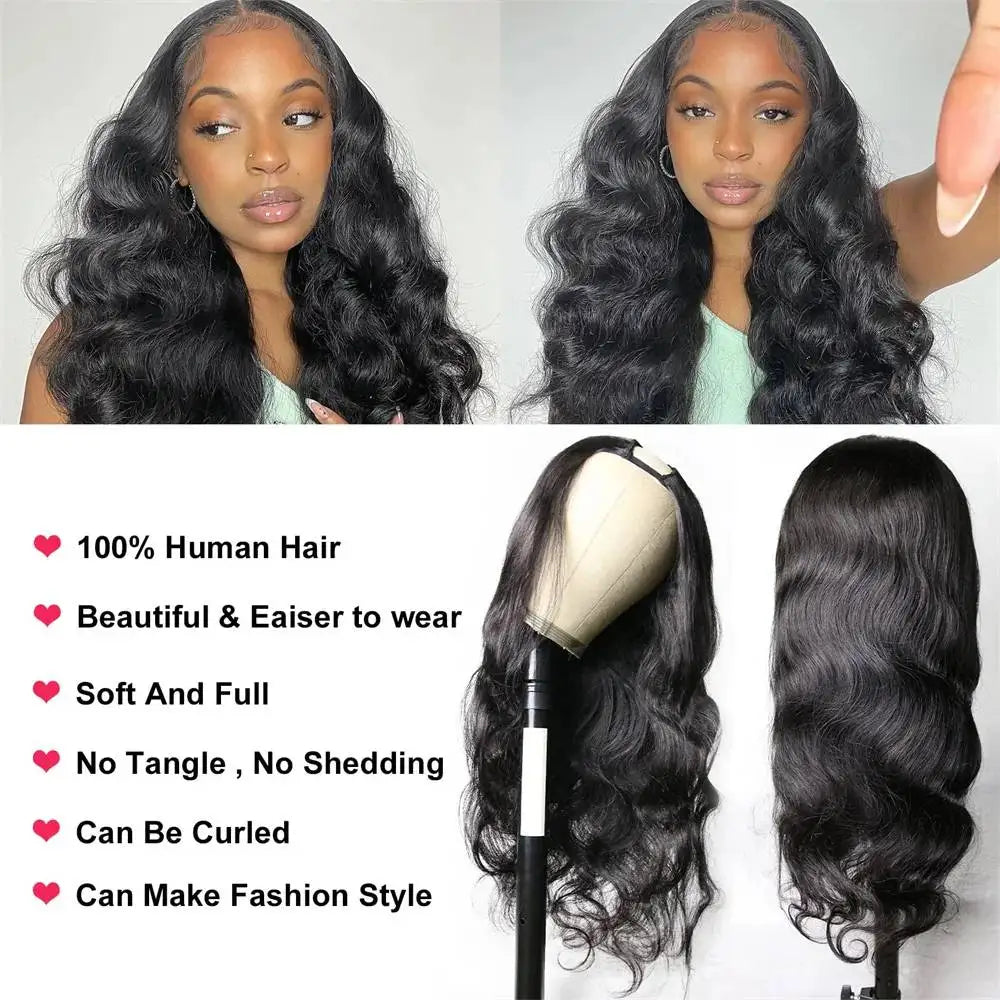 Upgrade V Part Body Wave Wig 200% Density 32 Inches Brazilian Glueless Wig 100% Human Hair Easy Install Natural Black Women Hair