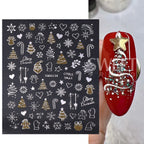 2pcs Gold Silver Christmas 3D Nail Stickers Reflective Glitter Xmas Tree Gingerbread Snowflakes Adhesive Decals Winter Manicure